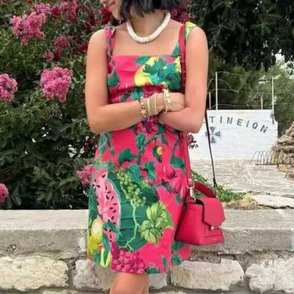 Cara Cara Anna Mini Dress 2/6/8 Summer Nectar Pink Green Cotto Hot Summer - Picture 3 of 9